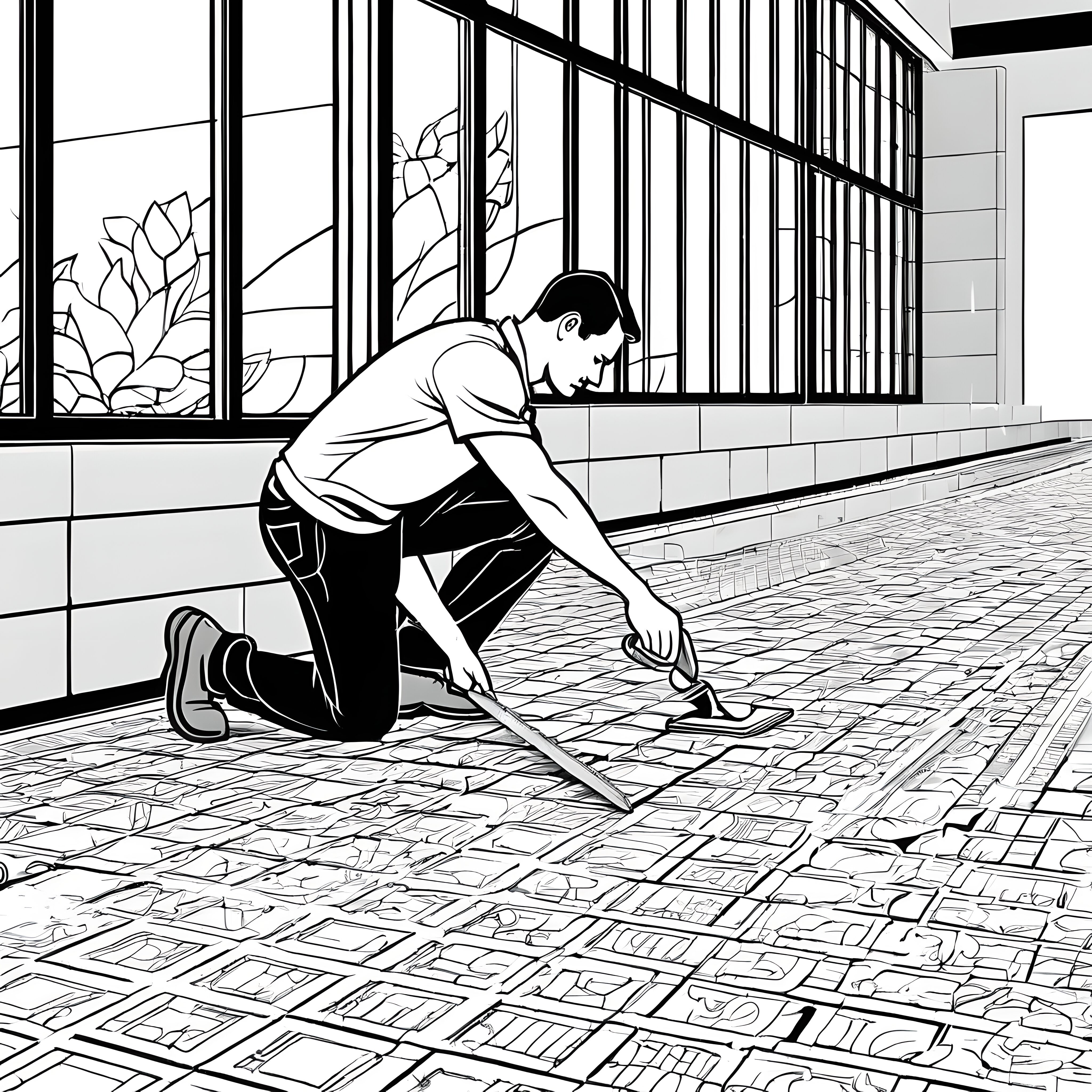 Kreative Fliesenverlegung mit bunten Mustern Ausmalbild für junge Handwerker