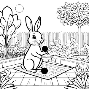 Fröhliches Kaninchen mit bunten Bällen Ausmalvorlage für kleine Spielkünstler