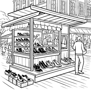 Schuhparadies mit bunten Modellen Malvorlage für stilbewusste Entdecker
