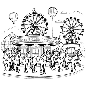 Bunte Pferdekarussells auf der fröhlichen Kirmes Malvorlage für abenteuerlustige Entdecker