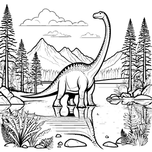 Majestätischer Diplodocus am glitzernden See Ausmalbild für neugierige Entdecker