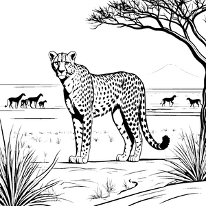 Stolzer Gepard in der weiten Savanne Ausmalbild für junge Abenteurer