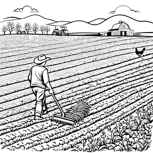 Harmonisches Pflügen auf blühendem Feld Ausmalbild für kleine Landwirtschaftsfreunde
