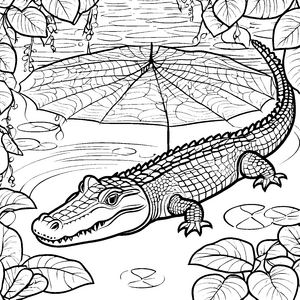 Kreatives Krokodil unter dem bunten Schirm Ausmalbild für fantasievolle Künstler