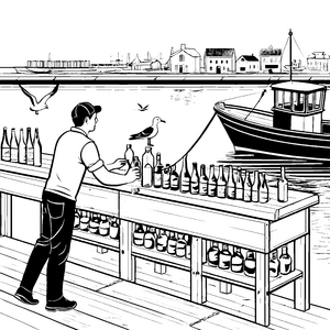 Kreativer Barkeeper mit frischen Cocktails Ausmalvorlage für junge Genussentdecker