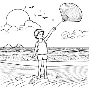 Fröhlicher Handfächer am Strand Ausmalmotiv für kleine Sonnenanbeter