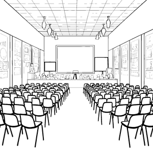 Moderne Konferenzstühle in spannender Umgebung Ausmalvorlage für entstehende Denker