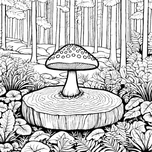 Bezaubernde Fliegenpilze im geheimnisvollen Wald Ausmalvorlage für fantasievolle Künstler