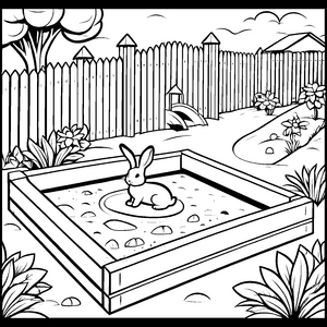 Kleines Kaninchen im bunten Garten Malvorlage für fröhliche Naturentdecker