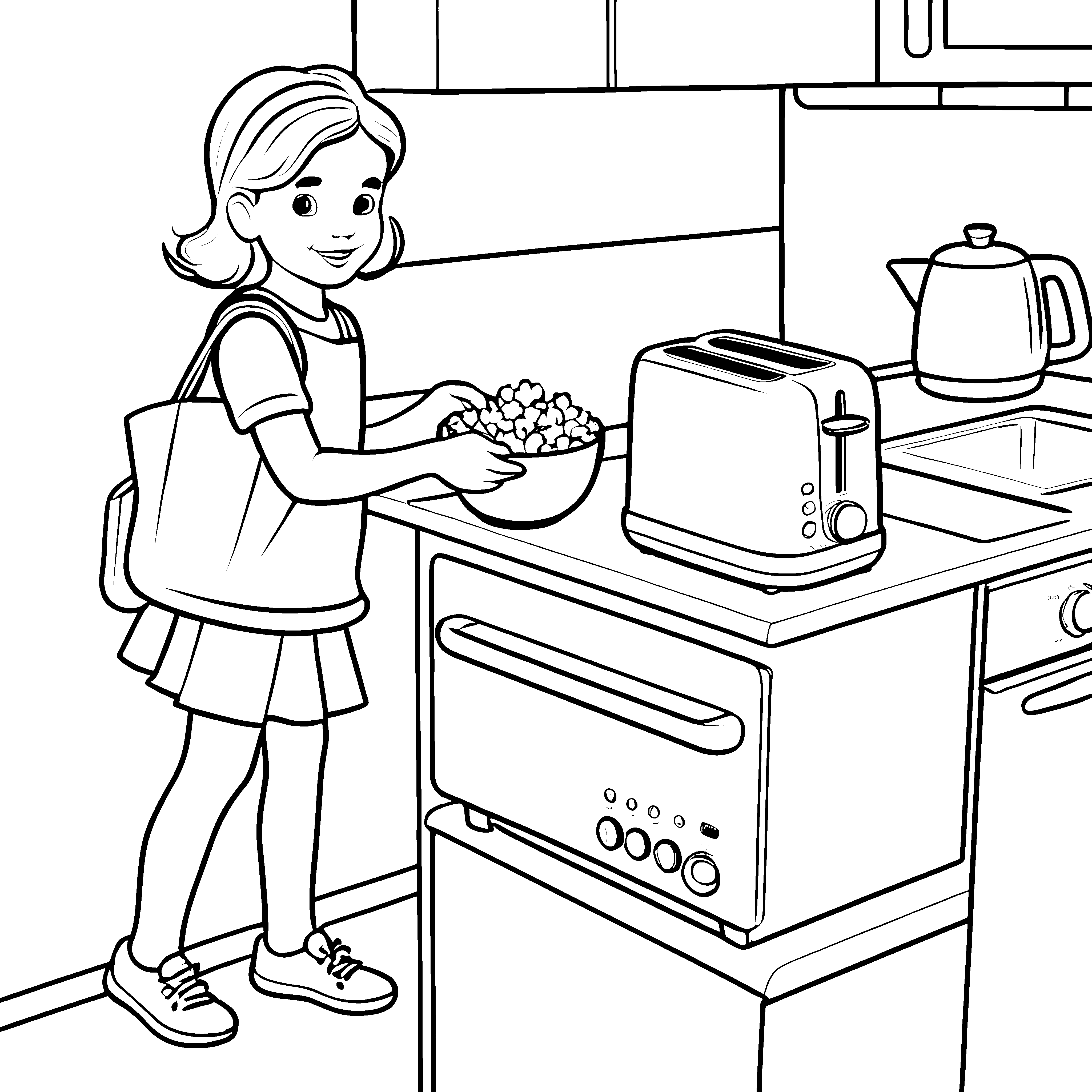 Kreative Küche mit spritzigem Toaster Ausmalbild für junge Küchenchefs
