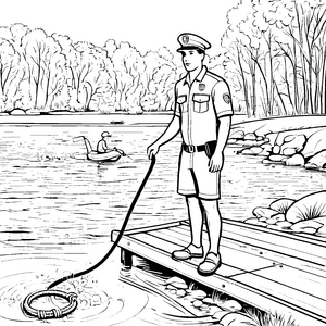 Mutiger Bademeister am spritzenden Ufer Bastelvorlage für kleine Wasserratten