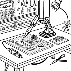 Technischer Lötkolben bei spannender Elektronik-Arbeit Malvorlage für kleine Ingenieure