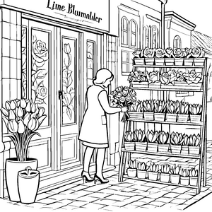 Farbenfrohe Blumenpracht im blühenden Geschäft Ausmalmotiv für kreative Pflanzenliebhaber