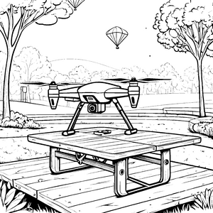 Futuristische Drohne im sonnigen Park Ausmalbild für abenteuerlustige Technikfreunde