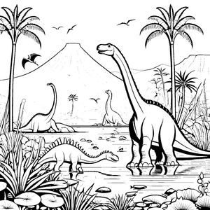 Faszinierender Diplodocus im urzeitlichen Wasser Malvorlage für abenteuerliche Entdecker