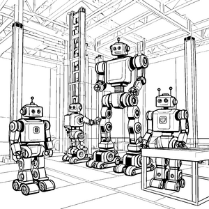 Kreative Roboter im spannenden Workshop Ausmalvorlage für neugierige Tüftler