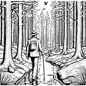 Fasziniert Förster entdeckt geheimnisvollen Wald Ausmalbild für mutige Naturentdecker