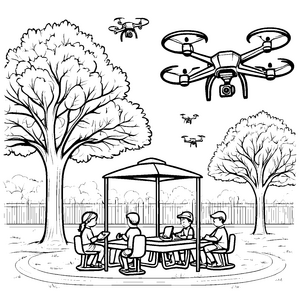 Spannende Drohnenshow im Park Malvorlage für technische Entdecker