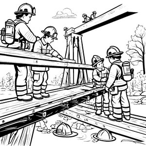 Mutige Feuerwehrleute bei spannender Rettungsaktion Ausmalvorlage für kleine Helden