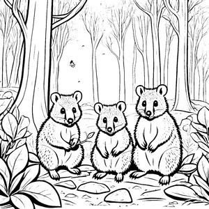 Süße Quokka Babys beim Spielen Ausmalvorlage für kleine Naturfreunde
