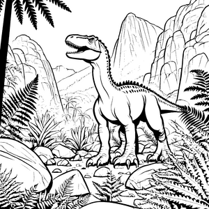Beeindruckender Allosaurus im prähistorischen Dschungel Ausmalbild für neugierige Dino-Entdecker