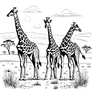 Elegante Giraffen unter strahlender Sonne Ausmalvorlage für träumerische Tierfreunde