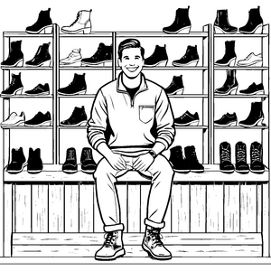 Schuhverkäufer mit stylischen Tretern Malvorlage für trendbewusste Entdecker