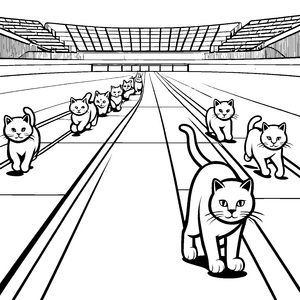 Rennende Katzen mit Performance-Drang Ausmalvorlage für mutige Künstler