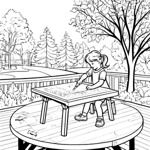 Kreativer Klapptisch im farbenfrohen Garten Ausmalmotiv für kleine Entdecker