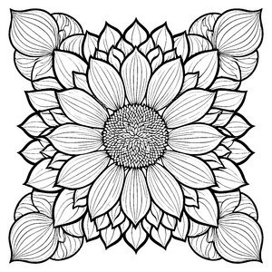 Blühendes Mandala mit zauberhaften Blumen Malvorlage für kreative Naturfreunde