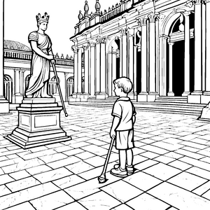 Majestätische Statue im großen Hof Ausmalbild für neugierige Entdecker