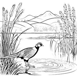 Faszinierender Fasan am glitzernden Teich Malvorlage für neugierige Naturentdecker