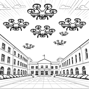 Spannende Drohnenüberflüge über dem Schulhof Malvorlage für futuristische Entdecker