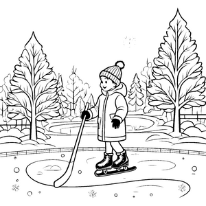 Fröhliches Schlittschuhlaufen auf dem Wintersee Ausmalvorlage für abenteuerlustige Kinder