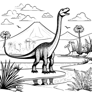 Majestätischer Diplodocus am grünen Fluss Malvorlage für aufregende Dino-Entdecker