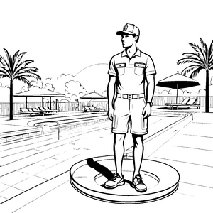 Cooler Bademeister am stylischen Pool Ausmalbild für kleine Wasserratten
