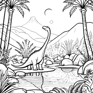 Bezaubernder Diplodocus vor der Urzeitlandschaft Malvorlage für neugierige Entdecker