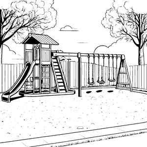 Abenteuerlicher Spielplatz mit Rutsche und Schaukeln Malvorlage für kleine Entdecker