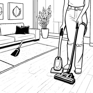 Sauberer Staubsauger im modernen Wohnzimmer Ausmalmotiv für kreative Haushaltshelfer