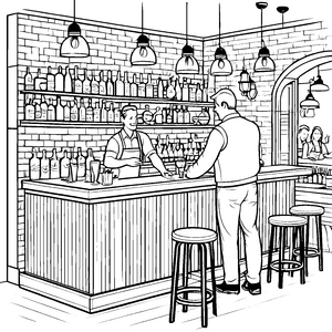 Gemütlicher Barkeeper mit köstlichem Cocktail Ausmalbild für fröhliche Entdecker