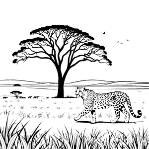 Furchtloser Gepard unter majestätischem Baum Ausmalbild für mutige Entdecker