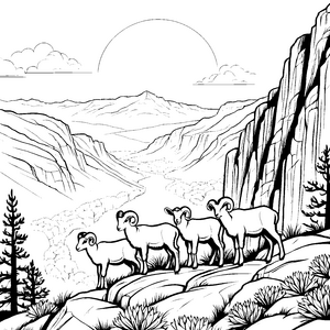 Wilde Widder auf dem Berggipfel Ausmalbild für abenteuerlustige Naturforscher