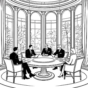 Diskussion unter Freunden des Fortschritts Ausmalbild für junge Denker