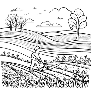 Fleißige Hände beim Ackerpflügen Ausmalvorlage für kleine Landwirte