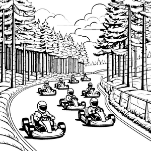 Rasant unterwegs auf der Kartbahn Ausmalbild für kleine Rennfahrer