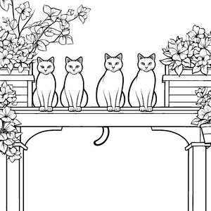 Kletternde Katzen auf buntem Blumensims Ausmalvorlage für neugierige Tierliebhaber