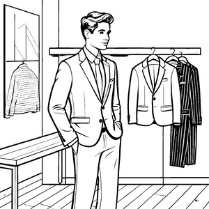 Eleganter Mann in stilvollem Anzug Ausmalbild für modebewusste Entdecker
