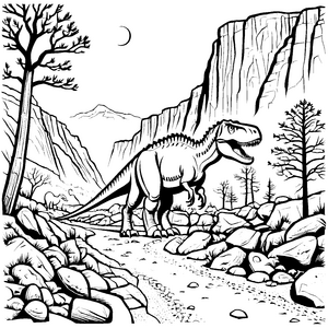Dinosaurier-Abenteuer mit majestätischem Tyrannosaurus Rex Ausmalbild für kleine Urzeitfans