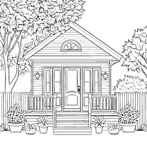 Zauberhaftes Gartenhaus mit bunten Pflanzen Malvorlage für kleine Naturforscher