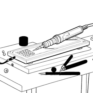 Kreativer Lötkolben in buntem DIY-Werkstatt-Motiv für pfiffige Bastelfreunde